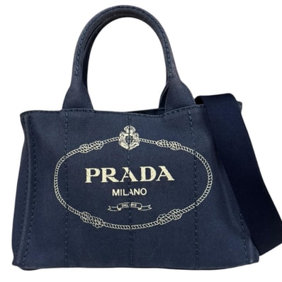 プラダ カナパトートSS ショルダーバッグ キャンバス ネイビー レディース PRADA 中古