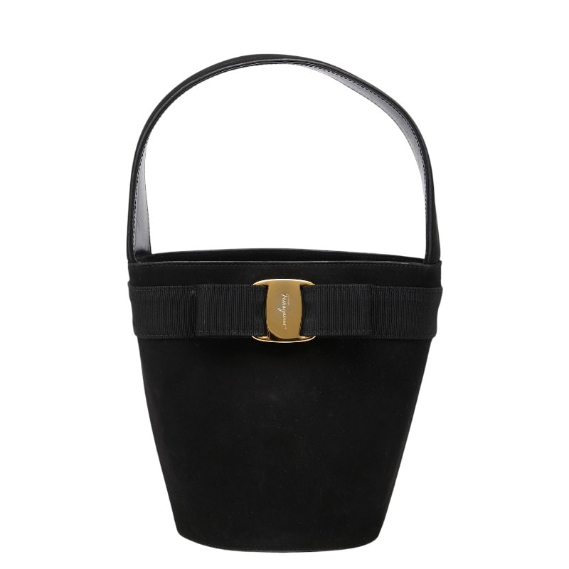 サルヴァトーレフェラガモ ヴァラ リボン ハンドバッグ BA214180 ブラック スウェード レザー レディース Salvatore Ferragamo 【中古】