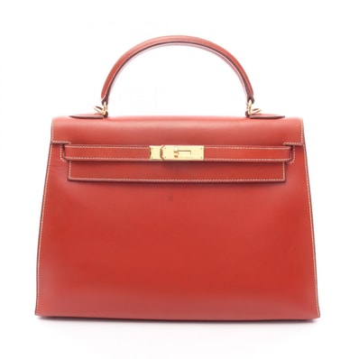 エルメス HERMES ケリー32 ブリック 外縫い 2WAY ハンドバッグ バッグ カーフ(牛革) ボックスカーフ ブリック □G刻印(2003年製造) レディース ブラウン系 【中古】