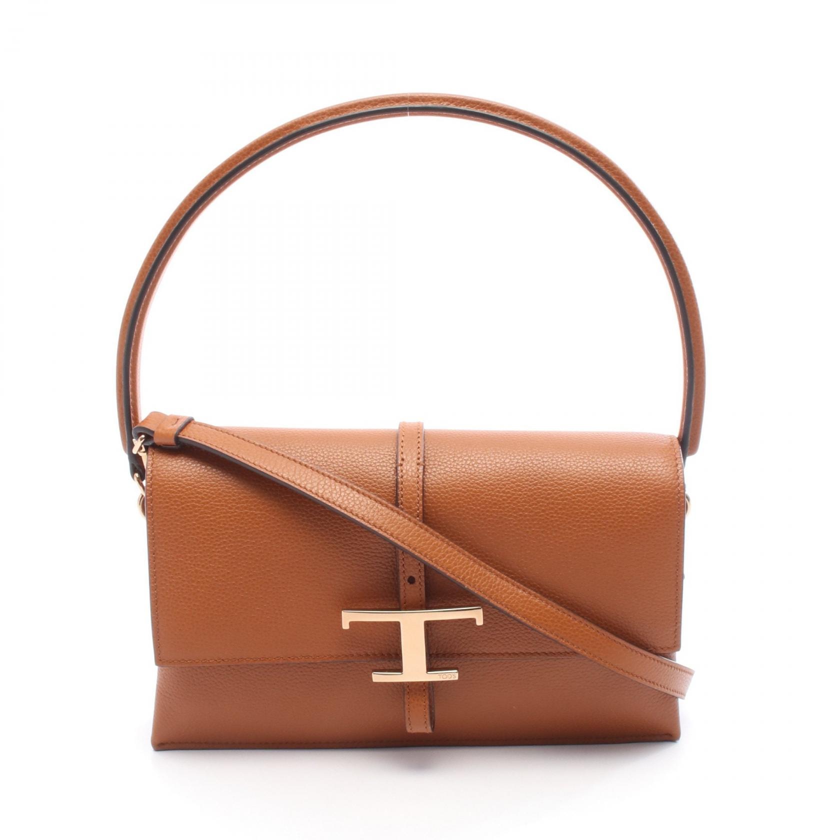 トッズ TOD'S Tタイムレス フラップバッグ ミニ ショルダーバッグ バッグ レザー レディース ブラウン系 XBWTSEC0100 【中古】