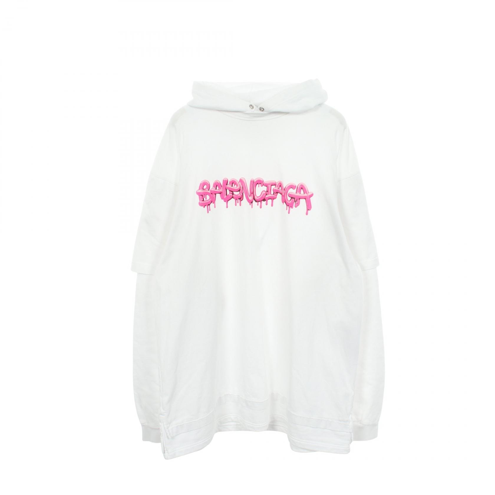 バレンシアガ BALENCIAGA グラフィックロゴ レイヤードデザイン パーカー 衣料品 トップス コットン メンズ ホワイト系 / ピンク系 【中古】