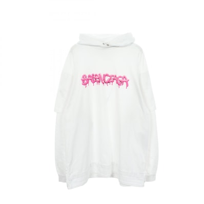 バレンシアガ BALENCIAGA グラフィックロゴ レイヤードデザイン パーカー 衣料品 トップス コットン メンズ ホワイト系 / ピンク系 【中古】