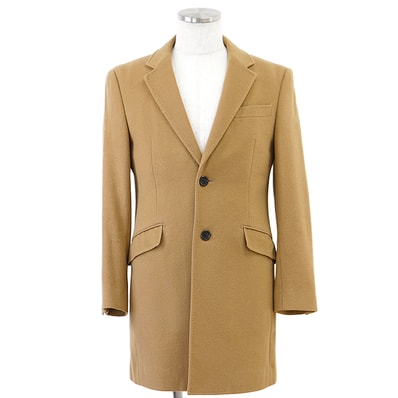 【SALE】BURBERRY BLACK LABEL バーバリーブラックレーベル チェスターコート ウール100% メルトン シグネチャー ロゴ ボタン ライニング 2B センターベント アウター メンズ サイズ M キャメル D1B51-804-48