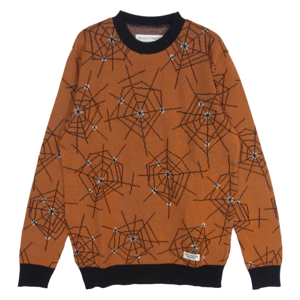 WACKO MARIA ワコマリア 17AW 17FW-WMK-KN14 Atomic Spider Jacquard-Knit Cotton Sweater アトミック スパイダー ジャガード ニット コットン セーター オレンジ系 S【美品】【中古】