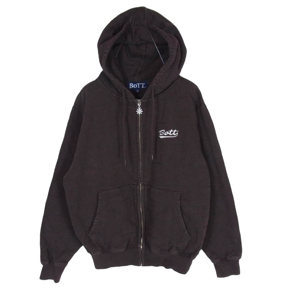 BOTT ボット 243BOTT26 Sparkle Stitch Hoodie 刺繍 ロゴ ジップアップ スウェット パーカー ダークブラウン系 M【中古】