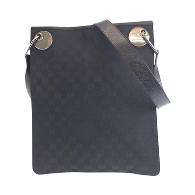 GUCCI グッチ ブラック 黒 シルバー金具 GGキャンバス レザー/ ショルダーバッグ ポシェット 506354 【中古】