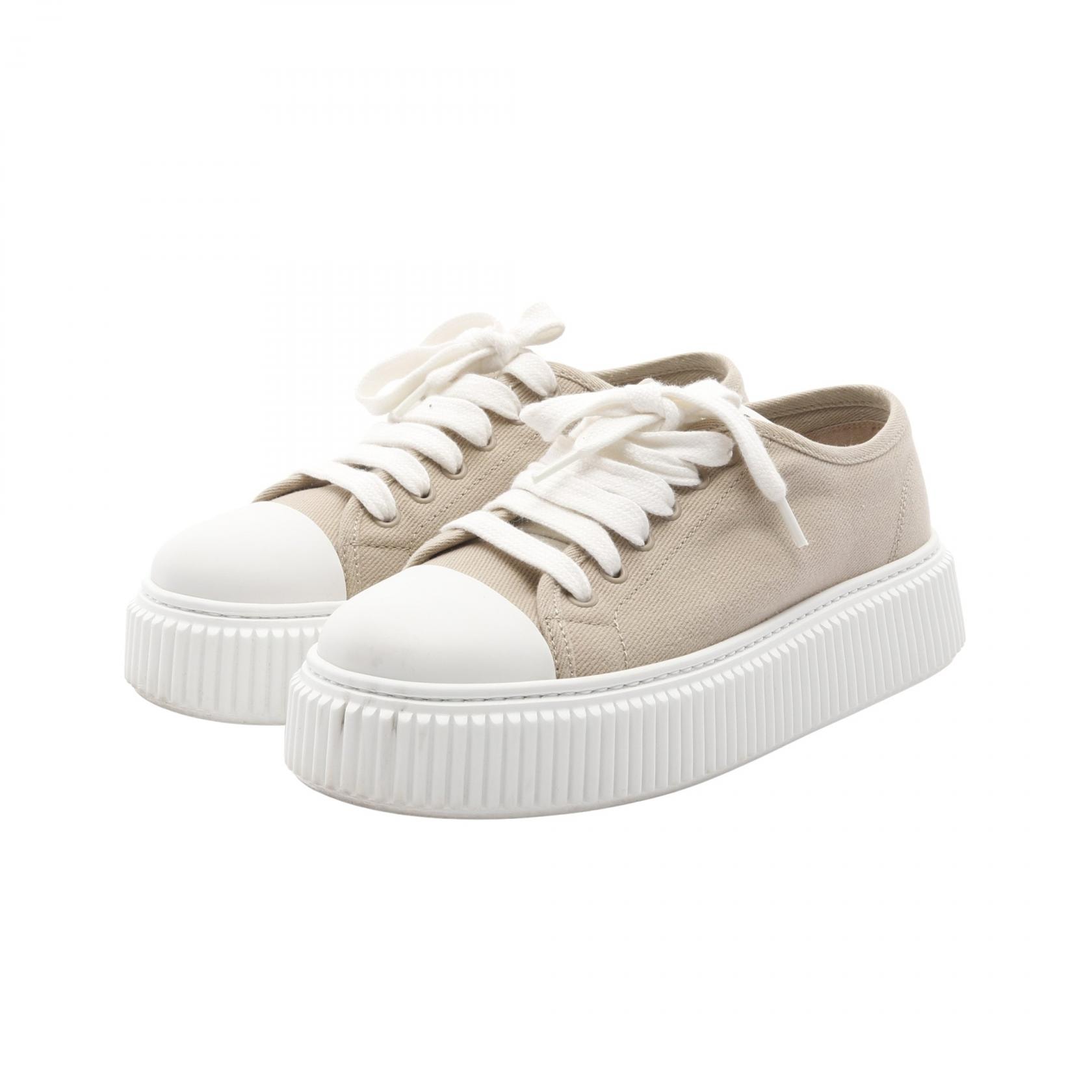 ミュウ ミュウ Miu Miu ロゴ スニーカー 靴 ファブリック / ラバー レディース ベージュ系 / ホワイト系 【中古】
