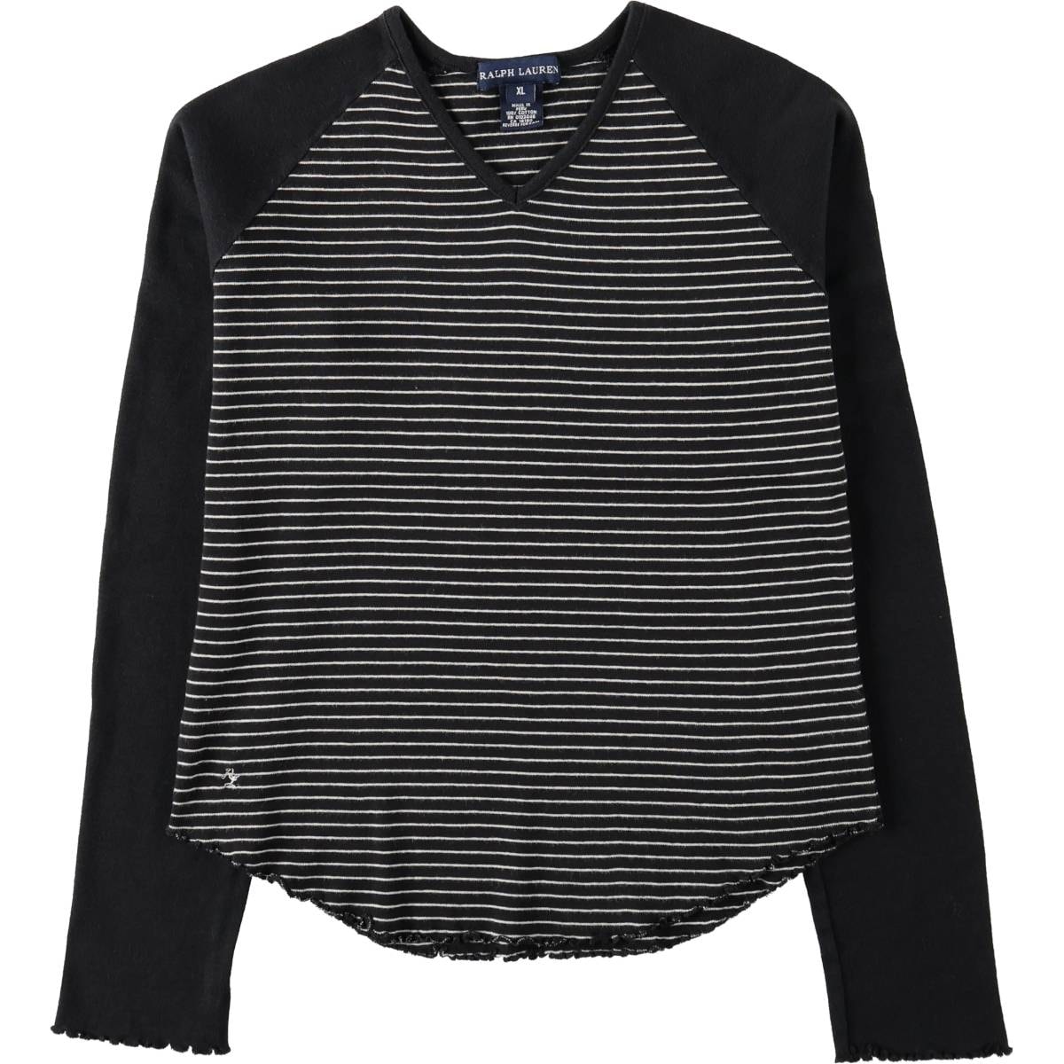 古着 ラルフローレン Ralph Lauren ボーダー柄 Vネック ロングTシャツ ロンT レディースXL相当/eaa665640
