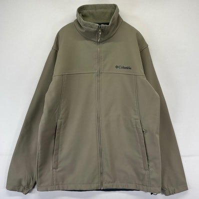 古着 コロンビア Columbia ジャケット フルジップ ナイロン ワンポイントロゴ シェル フリースライナー 2XL ベージュ系 メンズ