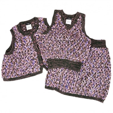 CHANEL シャネル セットアップ ベスト トップス ジャケット スカート 34/36 アパレル 服 ニット ピンク グリーン 緑 コットン シルク その他 レディース 春 秋 美品【中古品】