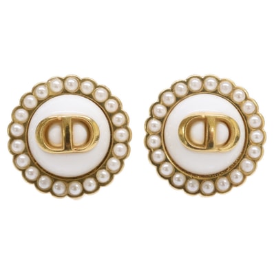 クリスチャンディオール 【美品】Petit CD Baroque プチ CD バロック メタル・レジンパール・ガラス クリップオン スタッド