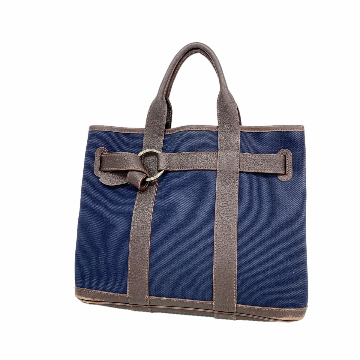 ★最終価格★SALE【6ie6835】エルメス トートバッグ プティットサンチュールPM トワルアッシュ ネイビー ブラウン シルバー金具 □J刻印【中古】レディース