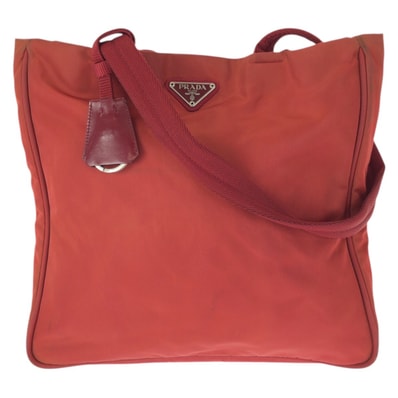 PRADA プラダ テスート 三角ロゴプレート レッド シルバー金具 ナイロン トートバッグ ショルダーバッグ 601501 【中古】