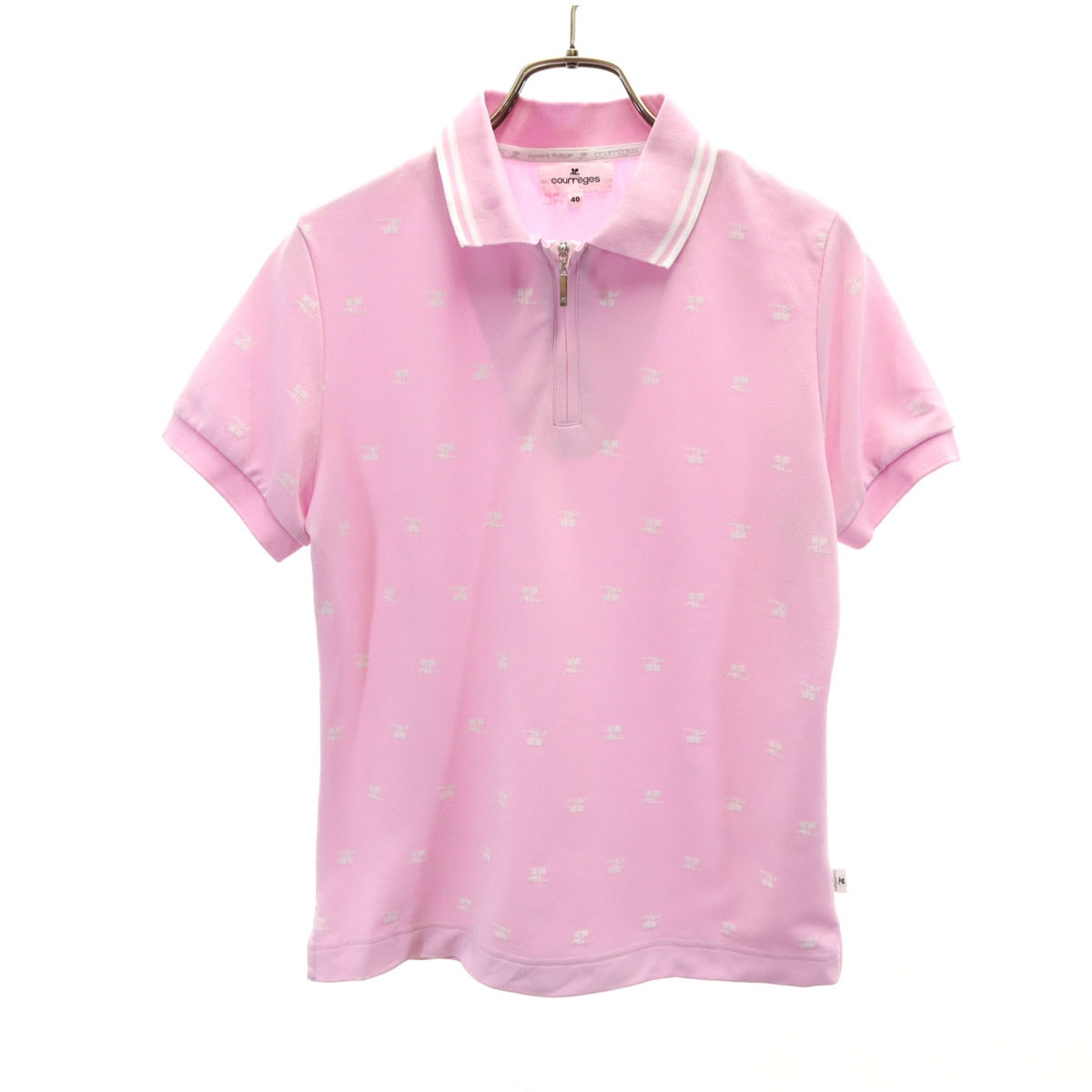 courreges クレージュ 半袖 ハーフジップ ポロシャツ 40 ピンク