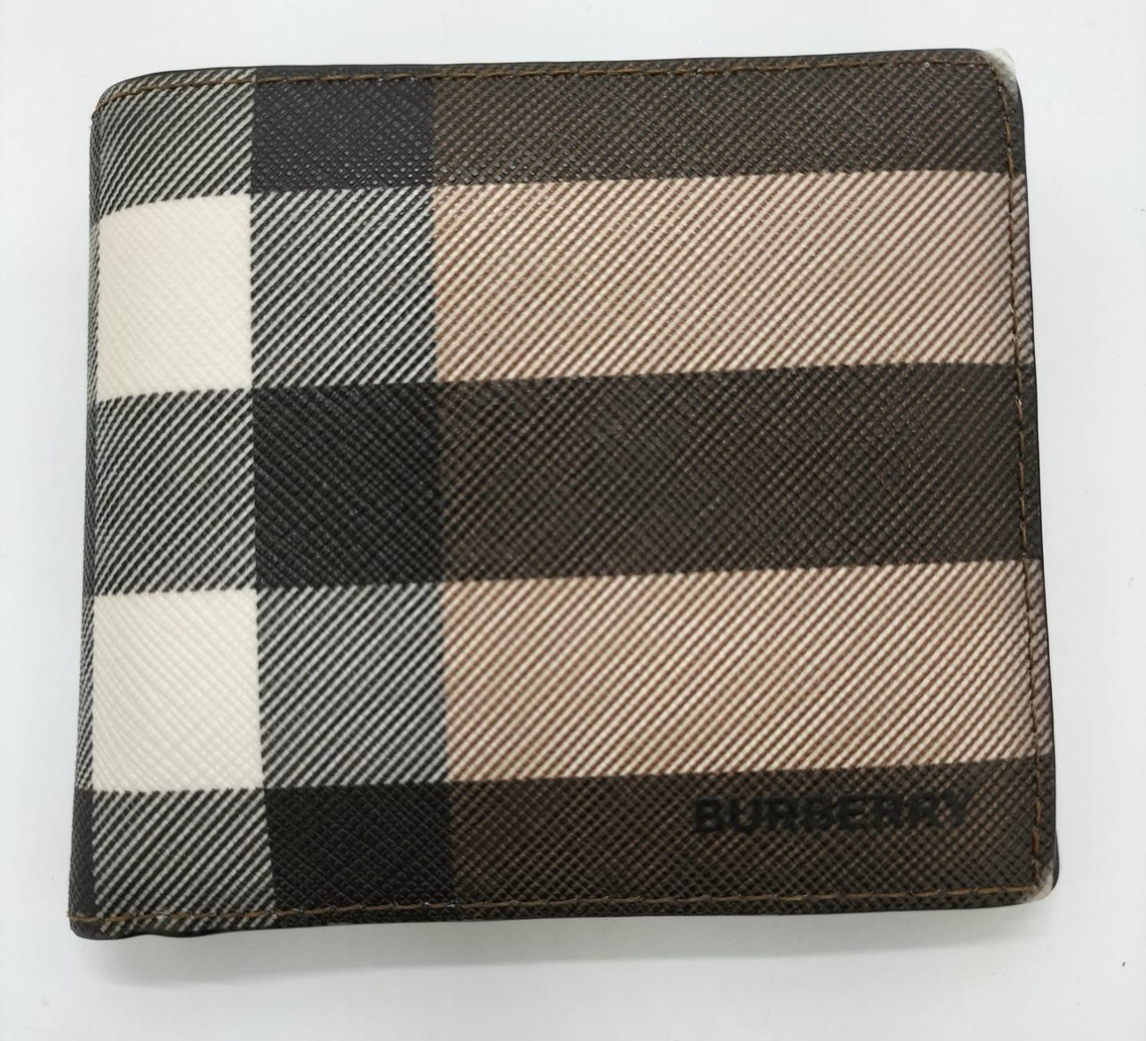 Burberry Check & Leather Bifold Coin Wallet "Dark Birch Brown"