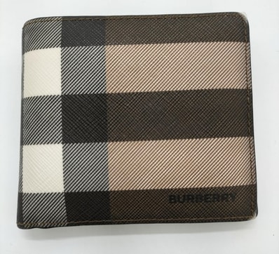 Burberry Check & Leather Bifold Coin Wallet "Dark Birch Brown"