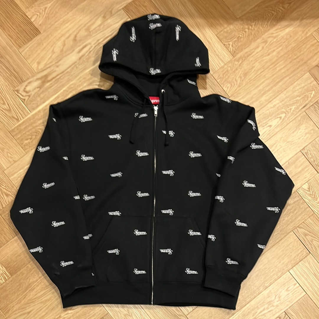 Supreme Repeat Script Zip Up Hooded Sweatshirt "Black"
