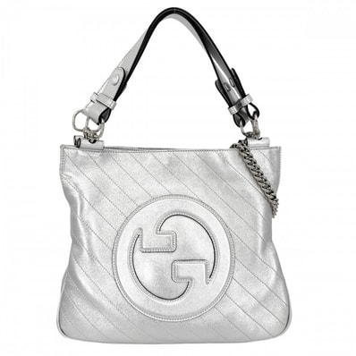GUCCI グッチ 2WAY ブロンディ スモールトートバッグ チェーンショルダーバッグ 肩掛け ハンドバッグ メタリック 751518 レザー シルバー シルバー金具 レディース 美品【中古品】
