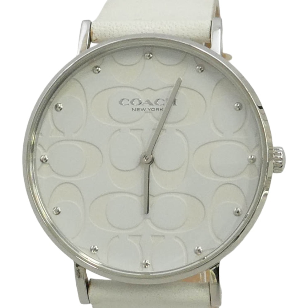 COACH コーチ CA.120.7.14.1690 シグネチャー 白文字盤 レザー バンド 腕時計 ホワイト系【中古】