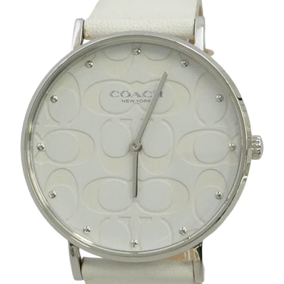 COACH コーチ CA.120.7.14.1690 シグネチャー 白文字盤 レザー バンド 腕時計 ホワイト系【中古】
