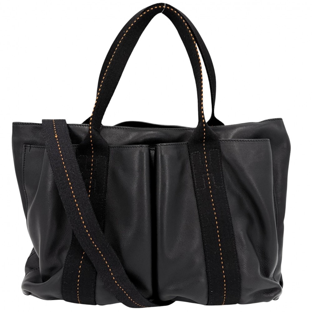 HERMES エルメス 2WAY 肩掛け キャラバンホリゾンタルMM ハンドバッグ ショルダーバッグ 鞄 かばん なし ヴォーデルマ    ブラック 黒 シルバー金具 メンズ【中古品】