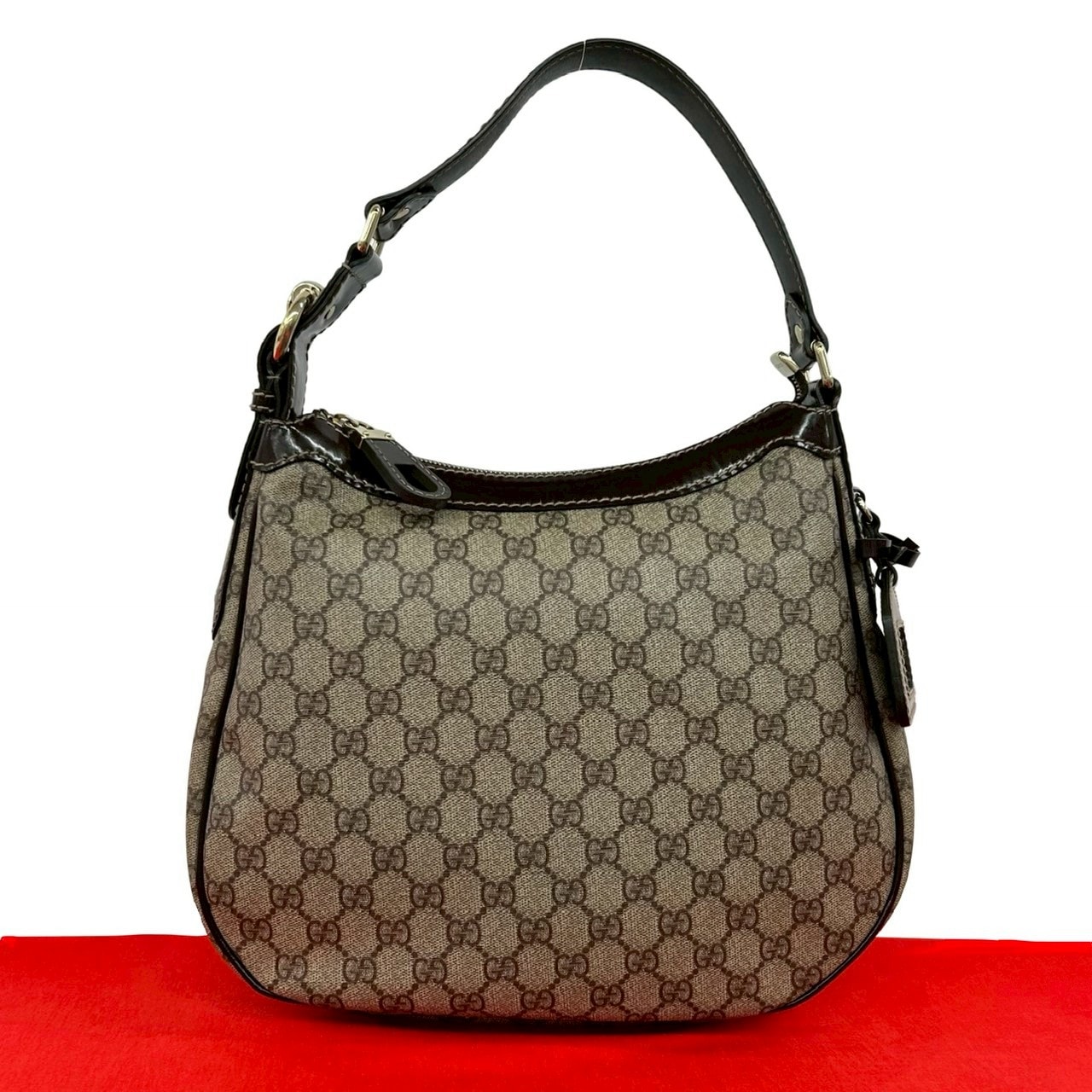 GUCCI グッチ GGスプリーム ロゴ 柄 レザー PVC ショルダーバッグ ブラウン
 75435