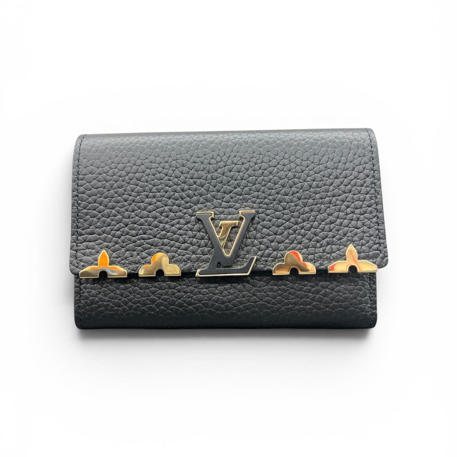 LOUIS VUITTON 展示品級美品 ルイヴィトン ポルトフォイユ カプシーヌ コンパクト トリヨン ノワール 三つ折り財布 M82764 レザー RFID確認済 ミニ財布 SAランク 中古 鑑定済 ヴィトン財布【定価173,800円】