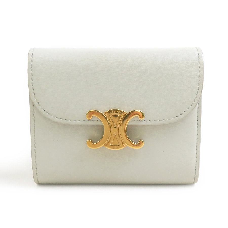 セリーヌ CELINE 三つ折り財布 レザー ライトグレー レディース【中古】 56842j