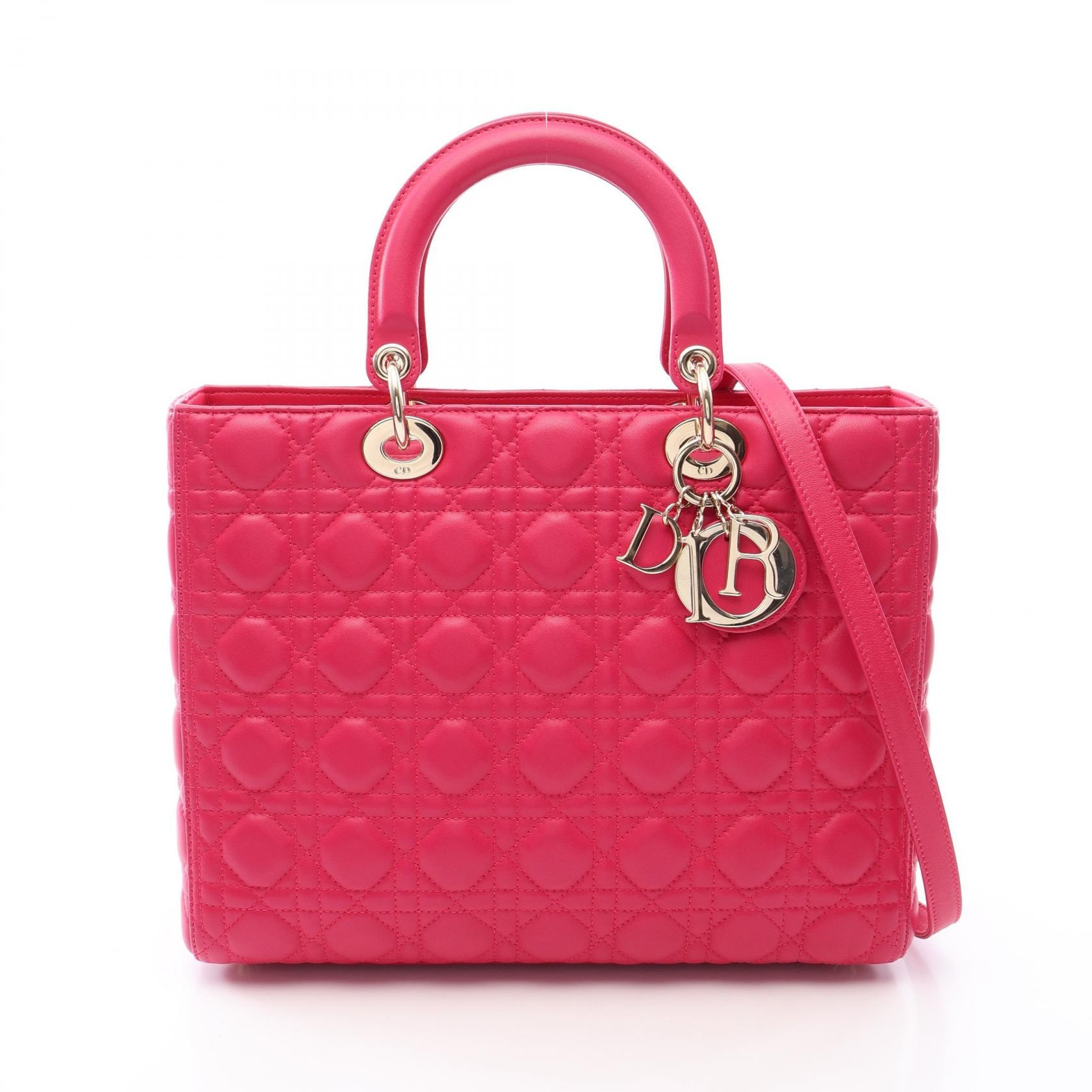 ディオール Dior レディディオール ラージ カナージュ 2WAY ハンドバッグ バッグ レザー レディース ピンク系 【中古】