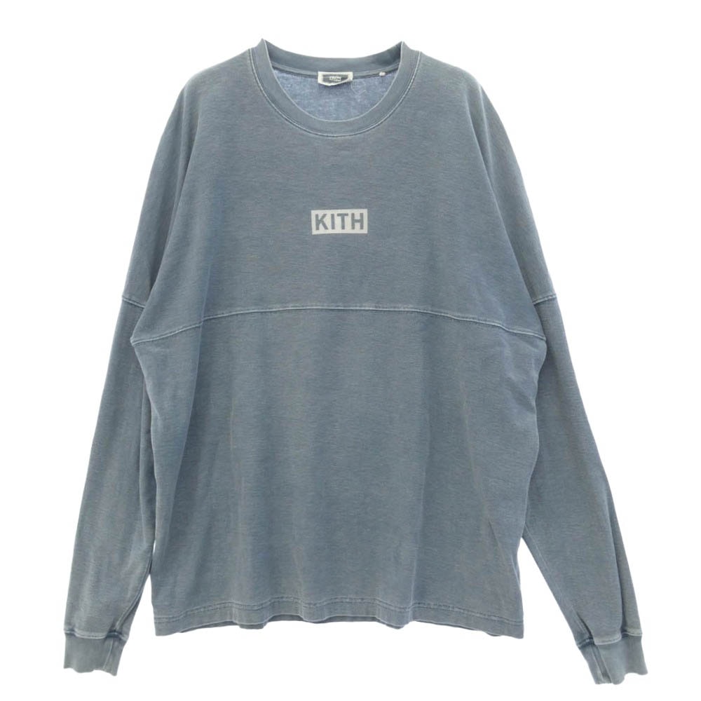 KITH キス 20AW Paneled L/S Tee ウォッシュ加工 パナルド ボックスロゴ ロングスリーブ Tシャツ 長袖 カットソー ライトブルー系 L【中古】