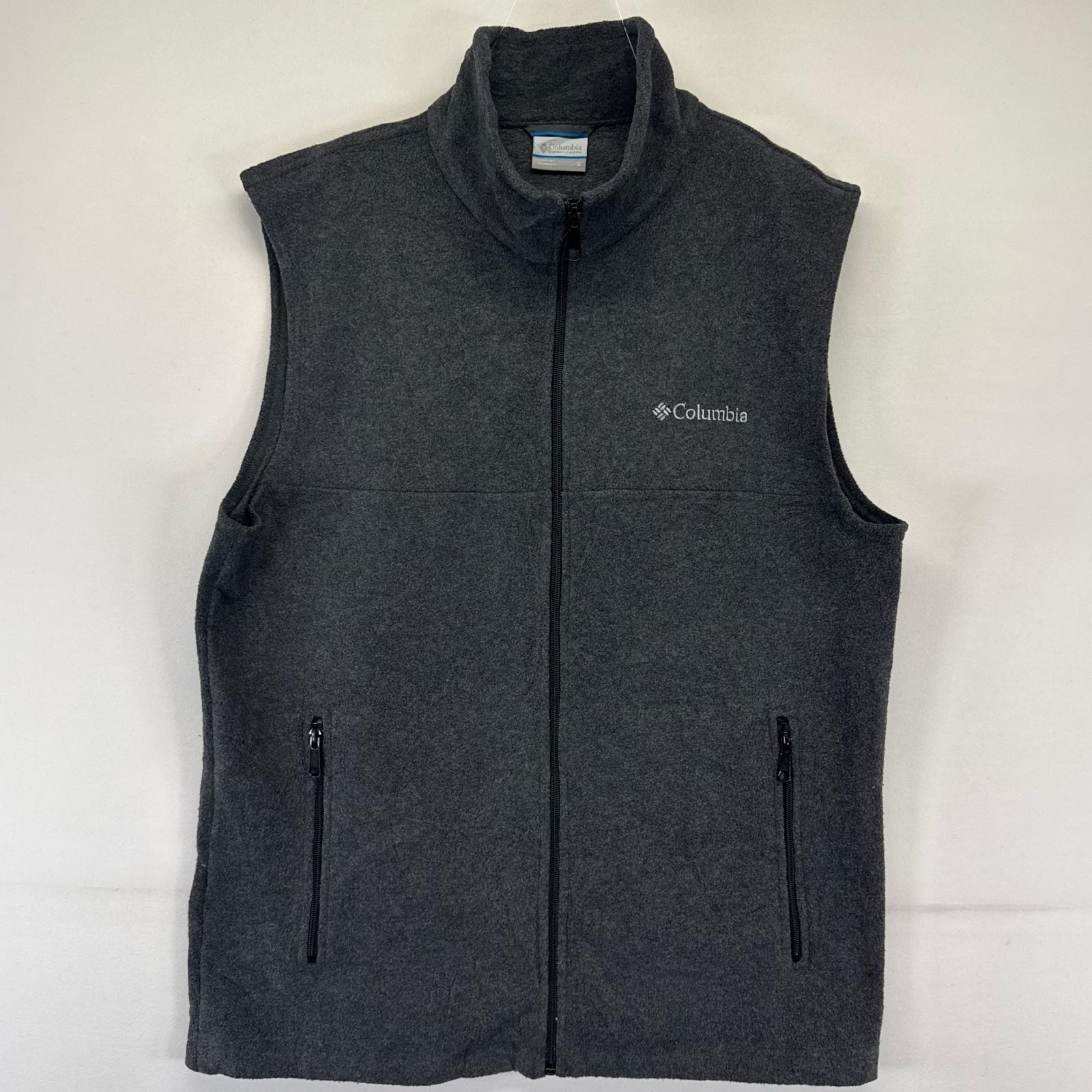 古着 コロンビア Columbia フリース ベスト フルジップ ワンポイントロゴ 薄手 裏起毛 S  グレー系 メンズ