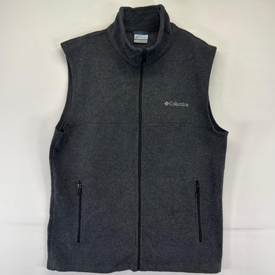 古着 コロンビア Columbia フリース ベスト フルジップ ワンポイントロゴ 薄手 裏起毛 S グレー系 メンズ