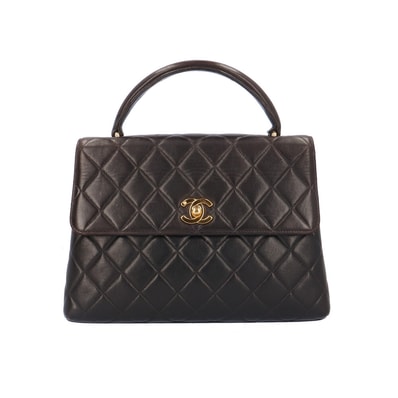 シャネル マトラッセ ココマーク ハンドバッグ ラムスキン ブラック レディース CHANEL 中古