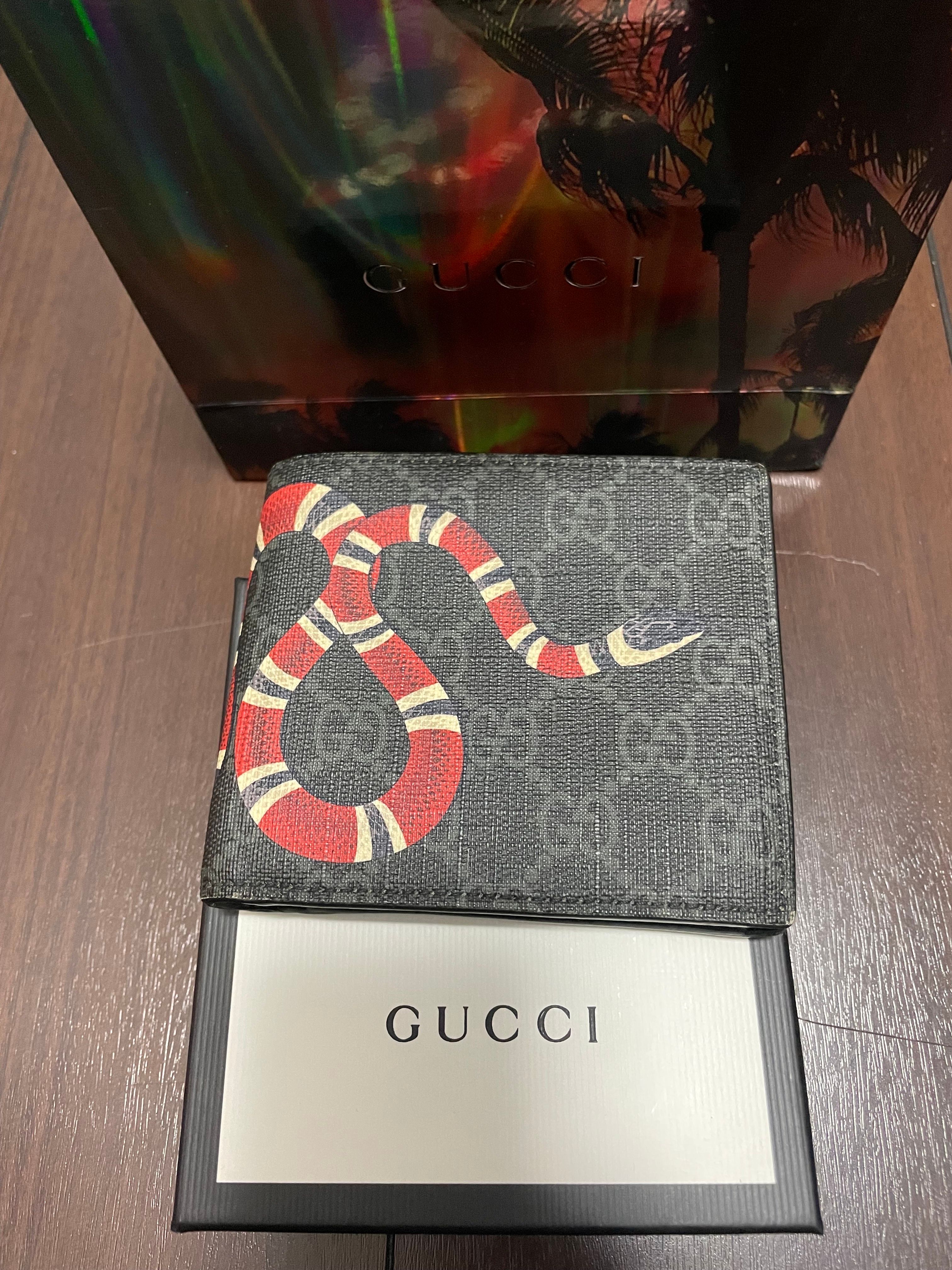 GUCCI Kingsnake Print GG Supreme Wallet "Black"