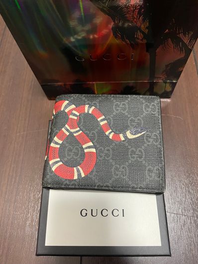 GUCCI Kingsnake Print GG Supreme Wallet "Black"