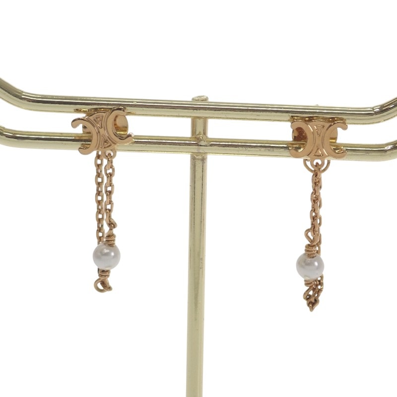 セリーヌ CELINE トリオンフ チェーン パール ピアス【中古】【Aランク】