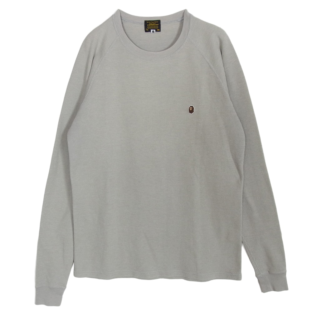 A BATHING APE アベイシングエイプ カットソー ワッペン サーマル ロングスリーブ 長袖 カットソー Tシャツ ロンT グレー系 L【中古】