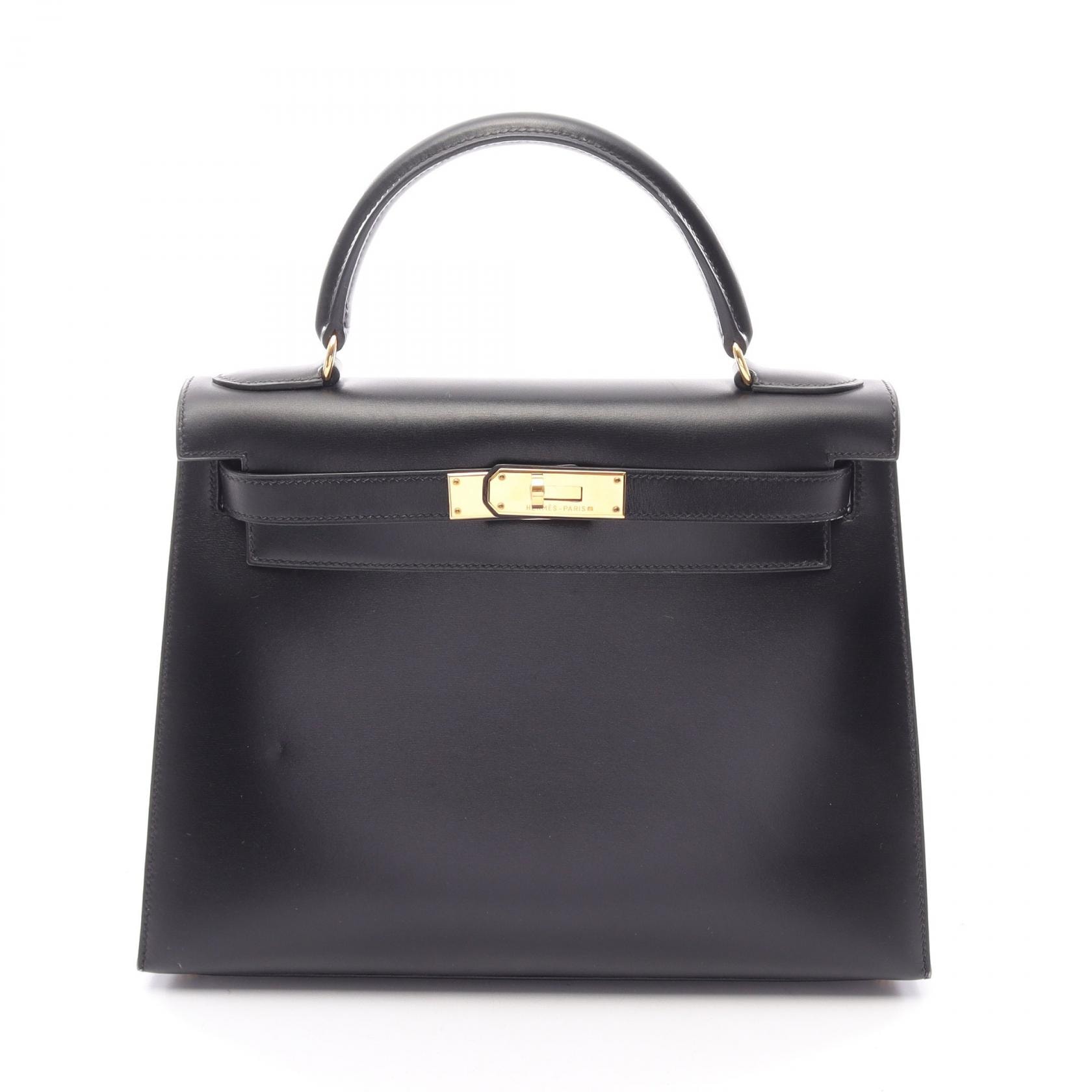 エルメス HERMES ケリー28 外縫い 2WAY ハンドバッグ バッグ カーフ(牛革) ボックスカーフ ○A刻印(1971年製造) レディース ブラック系 【中古】