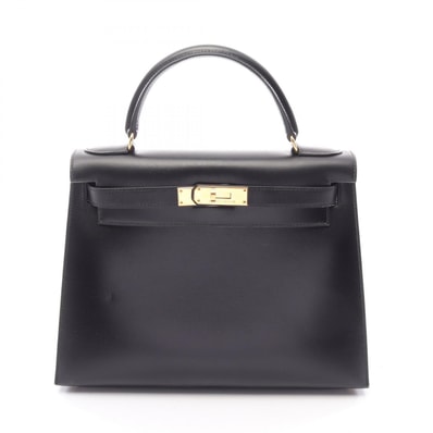 エルメス HERMES ケリー28 外縫い 2WAY ハンドバッグ バッグ カーフ(牛革) ボックスカーフ ○A刻印(1971年製造) レディース ブラック系 【中古】