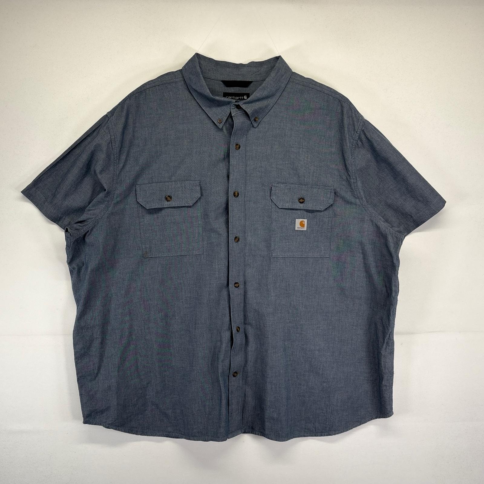 古着 カーハート Carhartt 半袖シャツ ワンポイントロゴデザイン ワーク 胸ポケット 大きいサイズ 4XL  ブルー系 メンズ