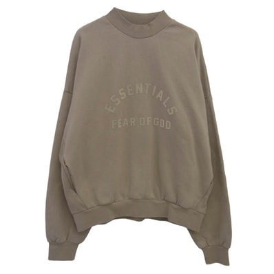 FEAR OF GOD フィアオブゴッド スウェット ESSENTIALS エッセンシャルズ ラバーロゴ モックネック 裏起毛 スウェット トレーナー XL ベージュ系 XL【中古】
