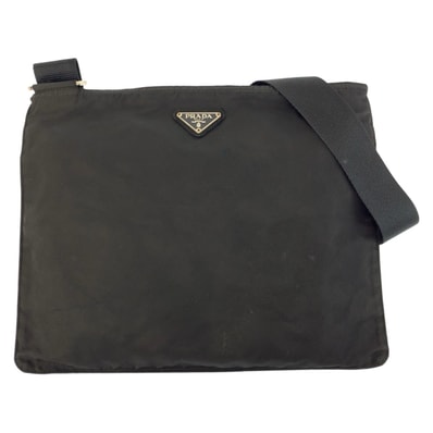 PRADA プラダ テスート 三角ロゴプレート ブラック 黒 シルバー金具 ナイロン ショルダーバッグ ポシェット 601673 【中古】