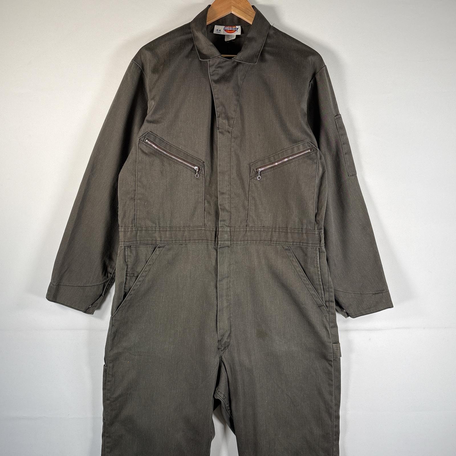 古着 90's/90年代 ディッキーズ Dickies 長袖つなぎ オールインワン ワーク 作業着 大きいサイズ スラッシュポケット 44LONG  カーキ系 無地 メンズ