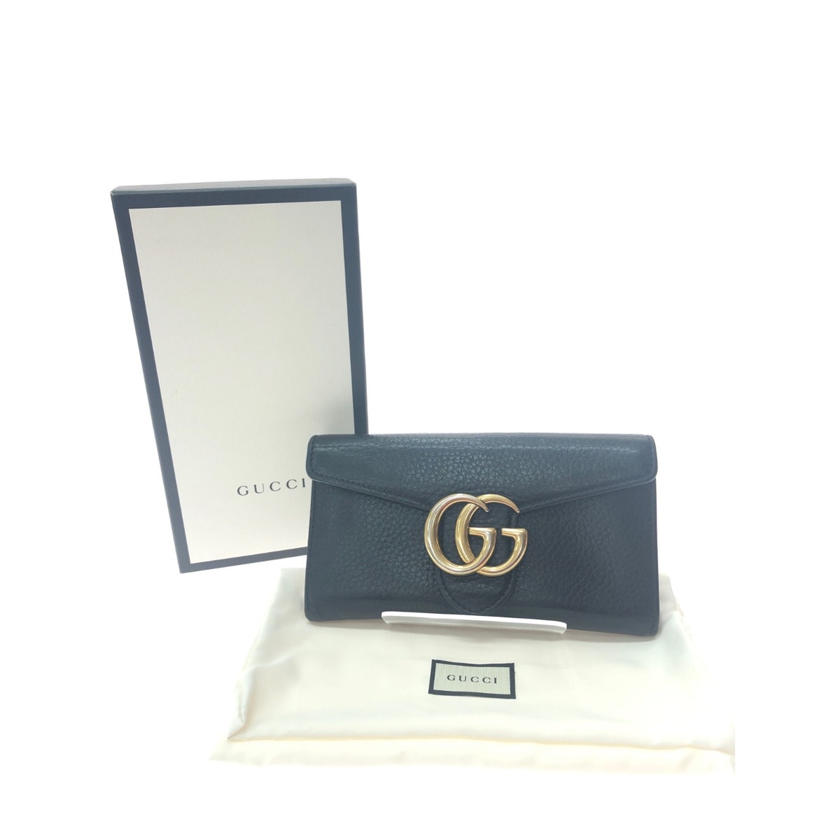 ▼▼GUCCI グッチ レディース 長財布 GG マーモント フラップ 400586 ブラック