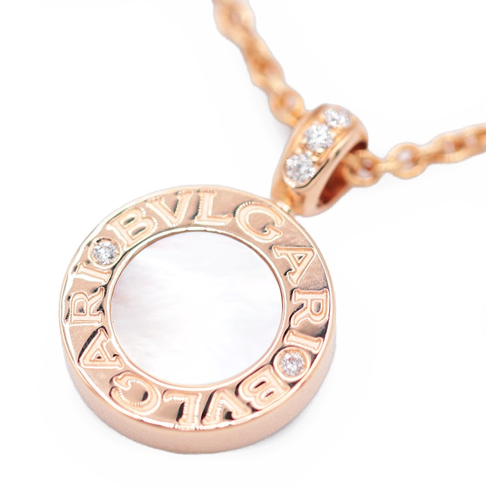 【美品】BVLGARI ブルガリ ブルガリブルガリ ネックレス シェル オニキス ダイヤモンド 18金 K18PG ジュエリー ユニセックス ピンクゴールド イタリア製 チェーン全長46.0cm