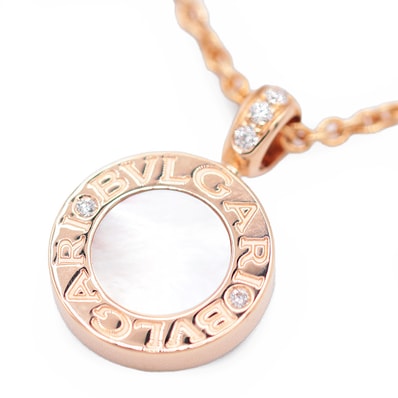 【美品】BVLGARI ブルガリ ブルガリブルガリ ネックレス シェル オニキス ダイヤモンド 18金 K18PG ジュエリー ユニセックス ピンクゴールド イタリア製 チェーン全長46.0cm