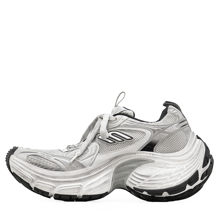 【美品】BALENCIAGA バレンシアガ 10XL ダッドスニーカー サイズ EU45 メンズ シグネチャー ロゴデザイン メッシュ × ラバー 厚底 ローカット レースアップ シューズ 靴 袋付属 グレー ブラック 灰色 黒