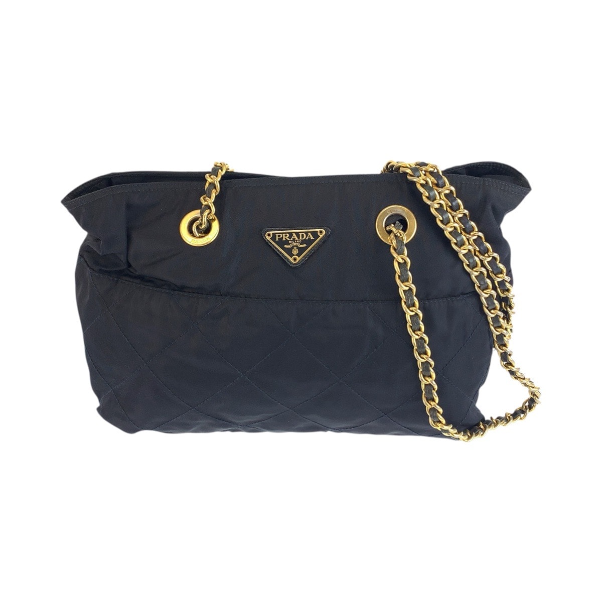 PRADA プラダ ヴィンテージ テスート 三角ロゴプレート ネイビー ゴールド金具 ナイロン レザー/ トートバッグ ショルダーバッグ 604081 【中古】