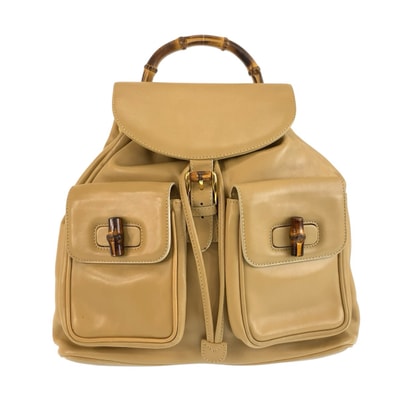 美品 GUCCI グッチ ヴィンテージ バンブー ベージュ ゴールド金具 レザー リュックサック バックパック 604670 【中古】