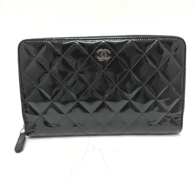 シャネル CHANEL マトラッセ ラウンド 長財布 パテントカーフレザー ブラック